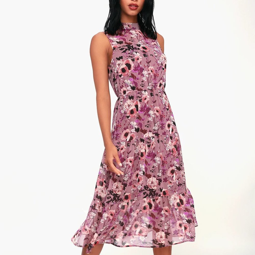 Mauve Floral Midi Dress